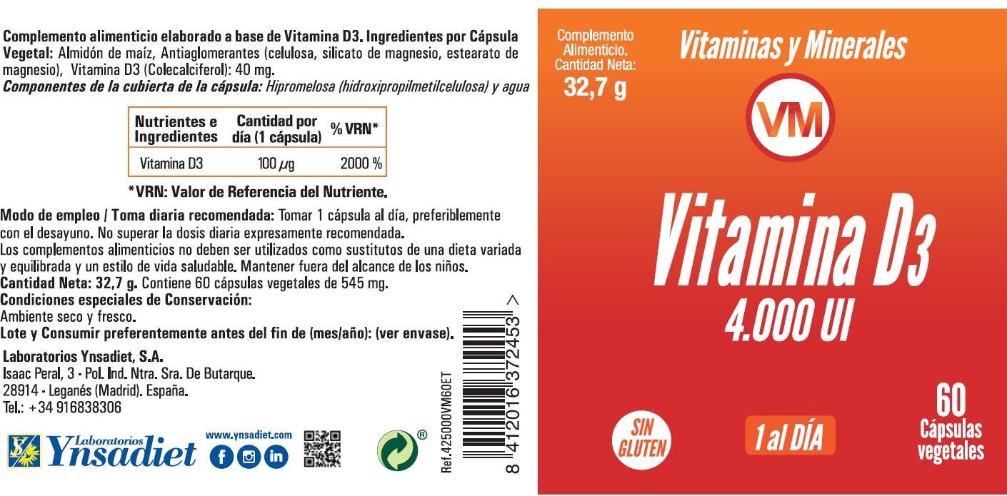 Vitaminas y Minerales Vitamina D3 4000UI 60vcaps