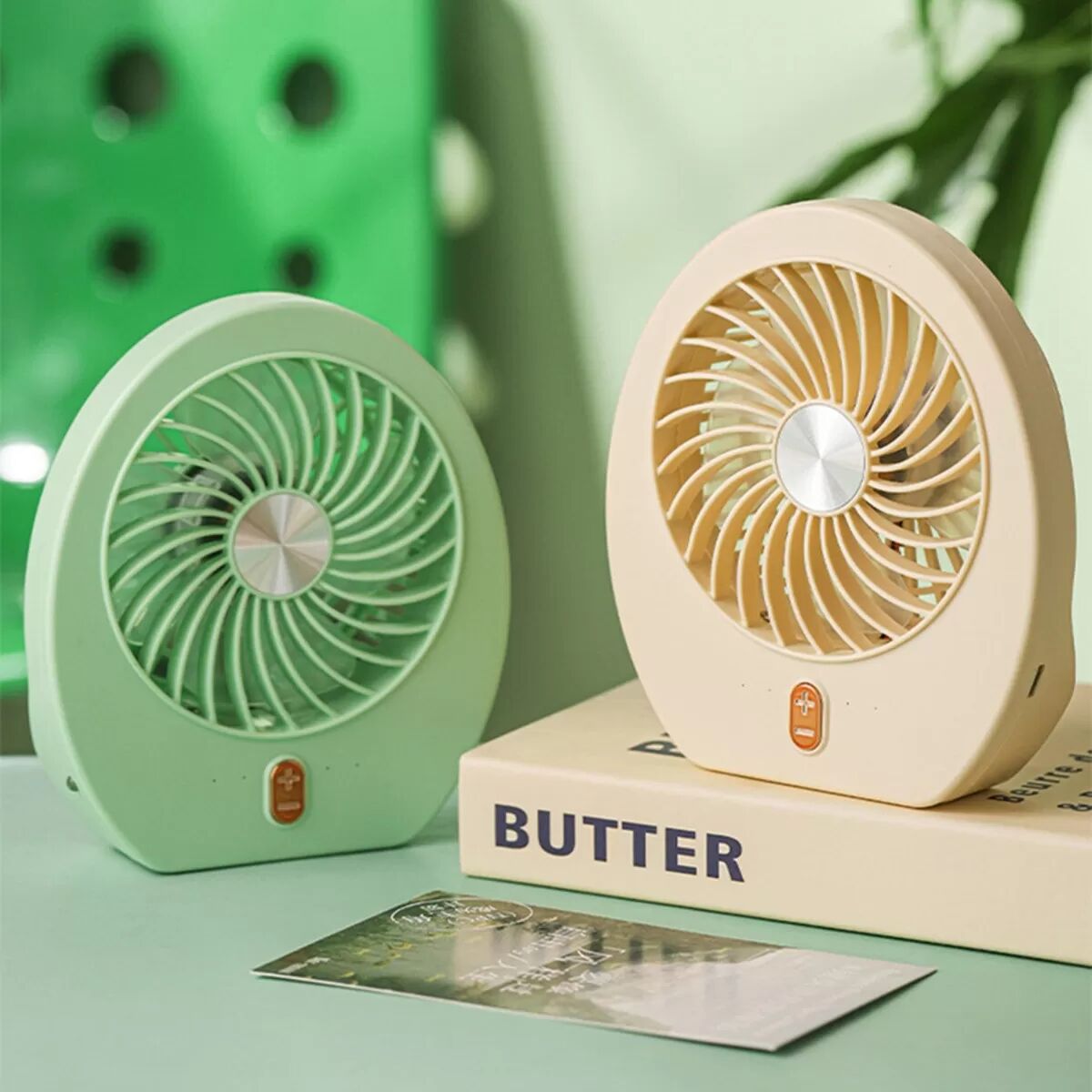 INF Handlicher USB-wiederaufladbarer Mini-Schreibtischventilator – 4-Stufen leiser tragbarer persönlicher Ventilator mit Gelb