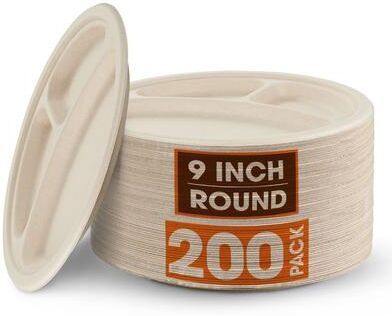 Cheer Collection 3 Section Paper Plates - 200 Pieces Per Pack - 9 inch