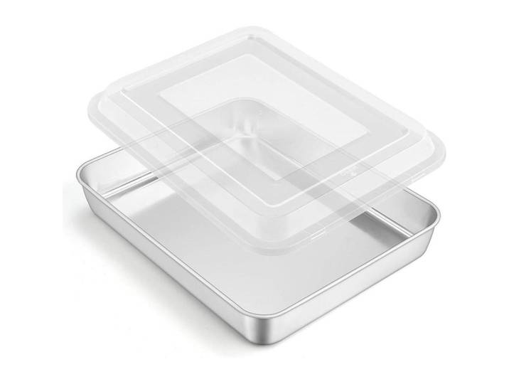 Backblech mit Deckel 26,5 x 20,7 x 5 cm, Silberfarben, Metall, 20.7x5x26.5 cm, Backen & Backzubehör, Backformen, Backbleche