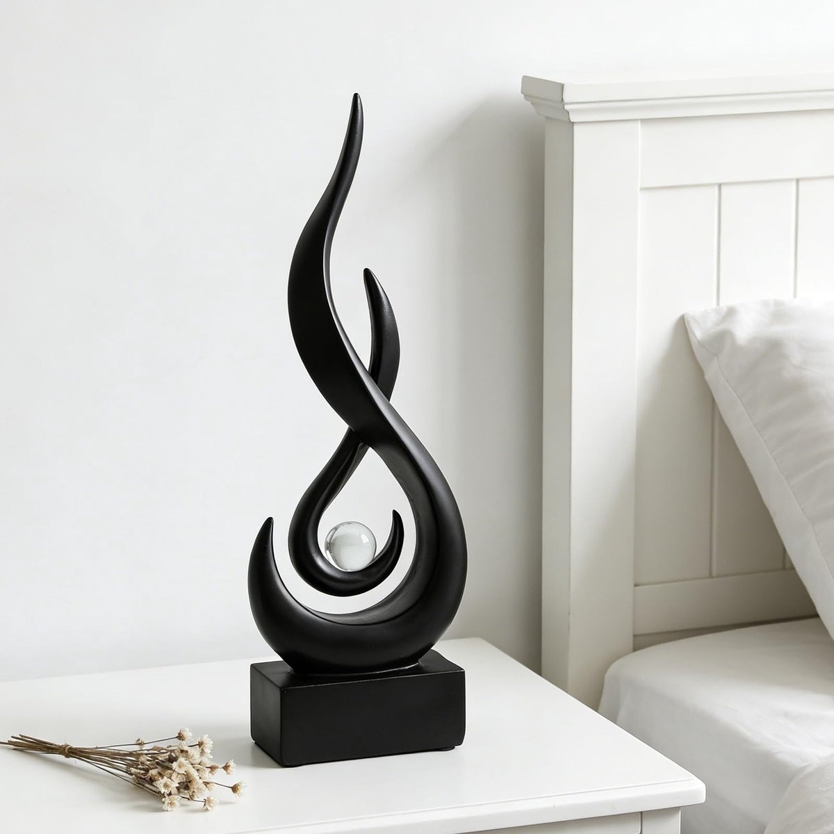 Solidchoice - Moderne Abstracte Vlam Sculptuur voor Woonkamer, Zwart