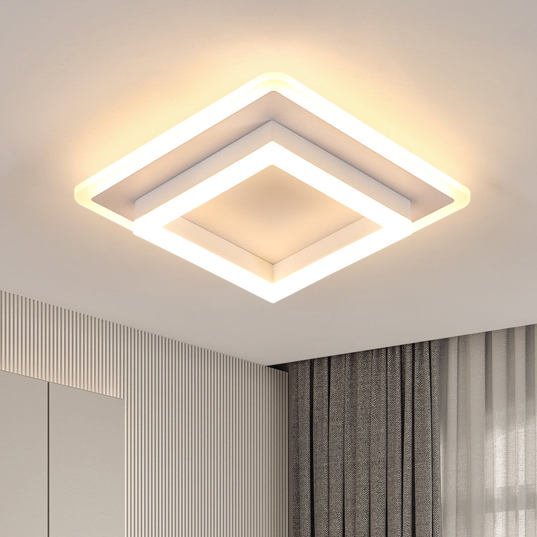 Metro 30Cm White Square LED Acrylic Flush Mount Ceiling Light White 7cm H X 30cm W X 30cm D