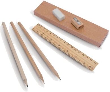 Set Dony: Kit cancelleria eco 6 pezzi in legno naturale Personalizzate o neutre