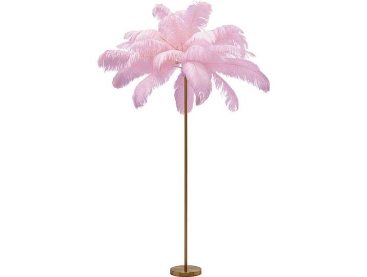 Lampadaire en plumes roses et acier doré h165