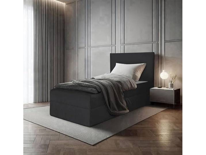 EURO-MOEBEL Bett Einzelbett Boxspringbett TOP POSO MINI mit Bonell-Matratze und Topper T25 + Bettkasten, Matratze H3 (Schwarz - Poso 135, 90x200)