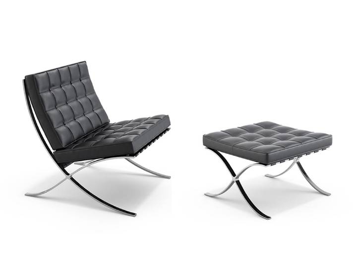 KNOLL fauteuil + repose-pied pouf ottoman BARCELONA NOIR