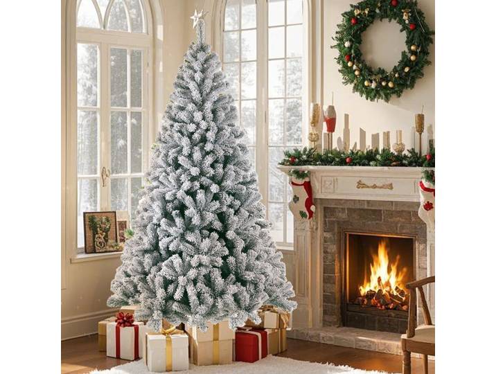 Sapin de Noël artificiel, Sapin à neige avec 1298 pointes 58 Branches, 210 Cm, Sapin de Noël en PVC avec supports métalliques