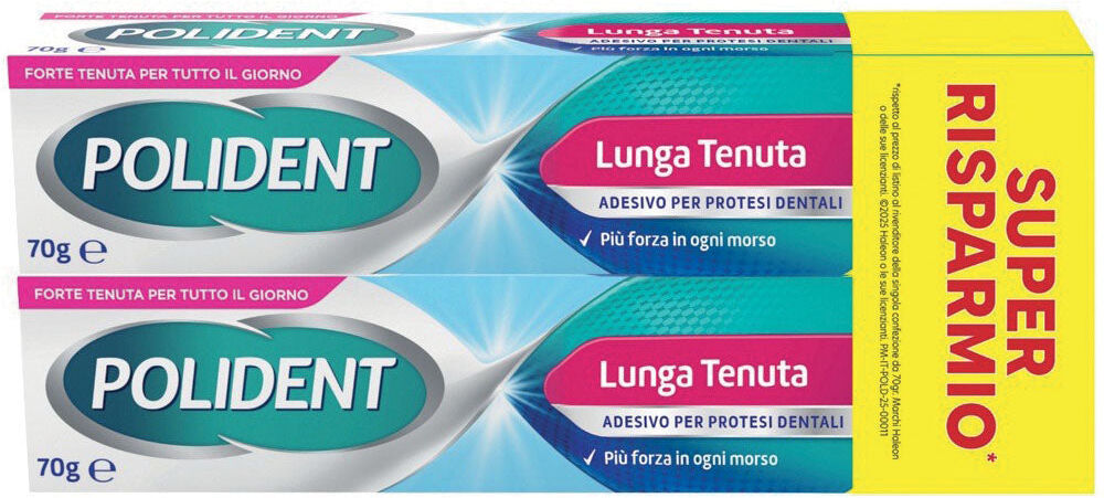 Haleon Polident Lunga Tenuta Crema Adesiva per Dentiere e Protesi Dentali 2 x 70 g