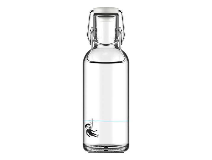 Flasche Scuba, Fill Me, blau/transparent/schwarz, Glas