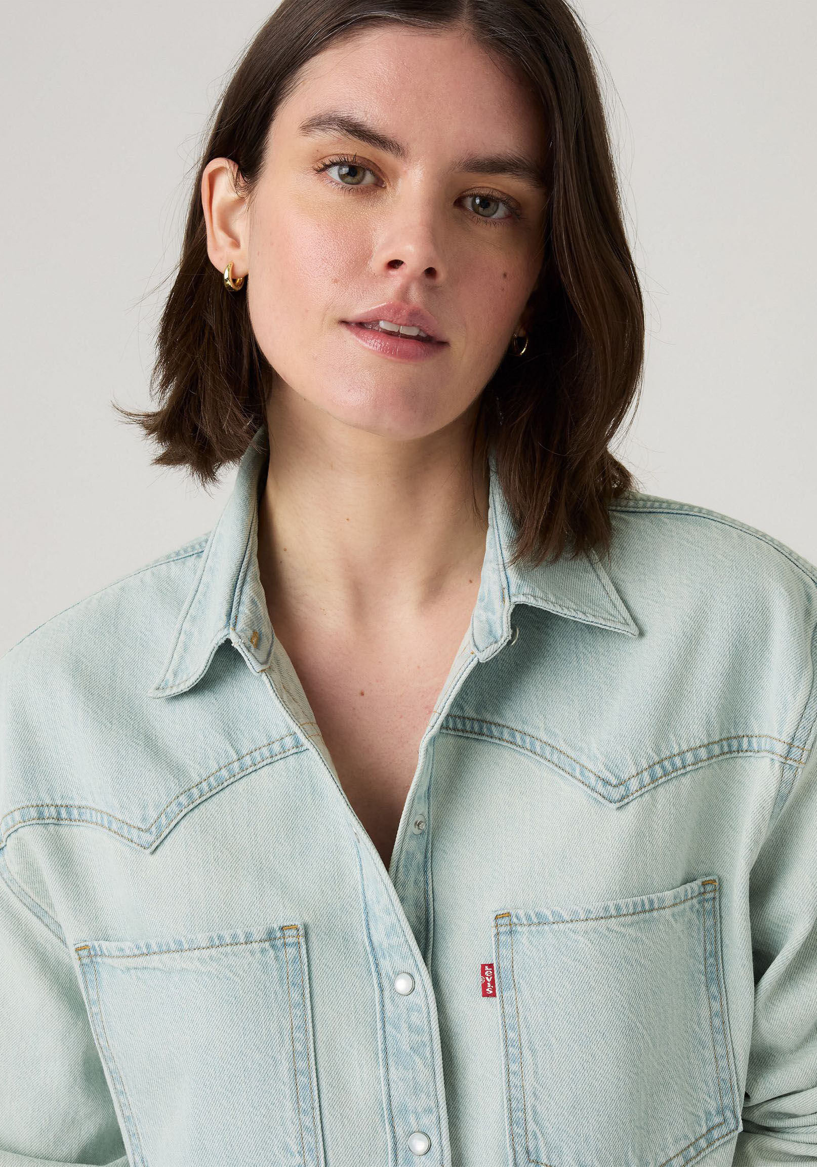Jeansbluse LEVI'S "TEODORA WESTERN SHIRT", Damen, Gr. S (36), grün (that's it top), Web, Obermaterial: 100% Baumwolle, hüftbedeckend, Blusen Jeansbluse, mit Druckknöpfen that's it top S (36)