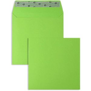 Blanke Briefumschläge grün, quadratisch, ohne Fenster, haftklebend, 120g/m², 100 Stück