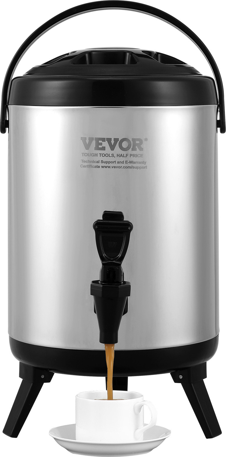 VEVOR Warme en koude drankdispenser, 6 liter, RVS, zilver