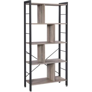 Vasagle Bücherregal LBC012B02, schwarz / graubraun, aus Metall / Holz, 5 Ebenen, 74 x 154,5 x 30cm