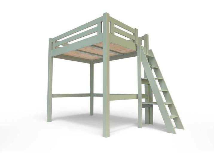 Lit Mezzanine adulte 140x200 bois + échelle hauteur réglable Alpage 140x200 Gris