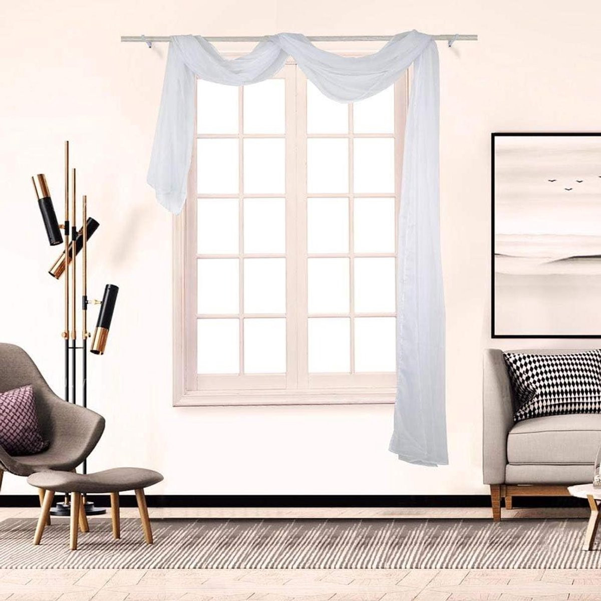 Transparante Gordijn Sjaal Voile Valance Topper Wit 90 x 300 cm