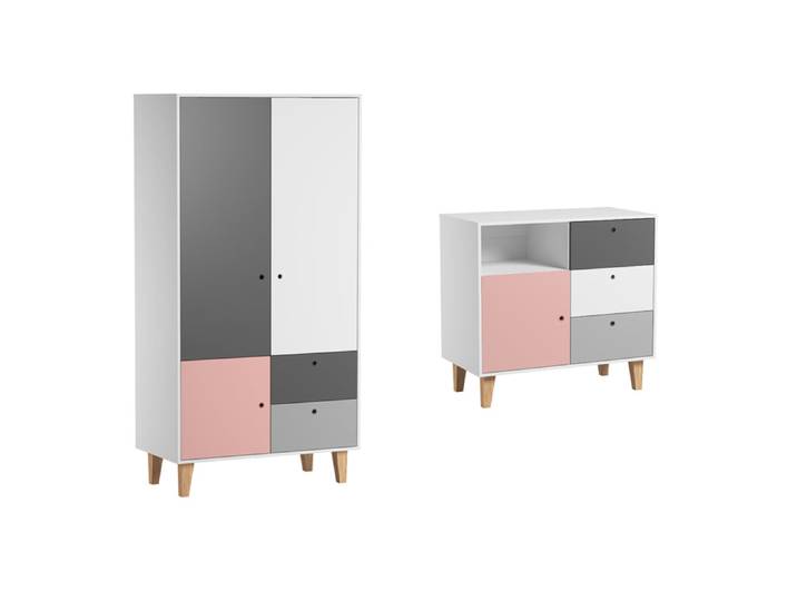 Commode 3 tiroirs et Armoire Vox Concept Rose