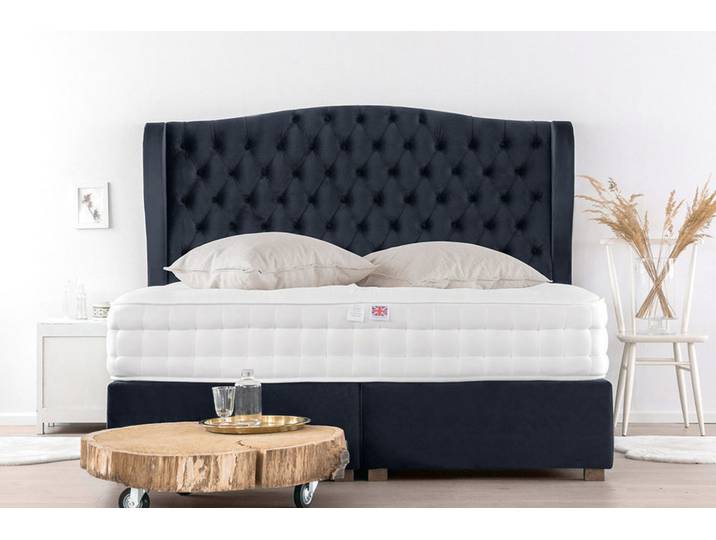 Boxspringbett RESIDENCE 180x200 cm - verschiedene Farben und Bezüge verfügbar - mit Matratze - mit Chesterfield-Steppung am geschwungenem Kopfteil
