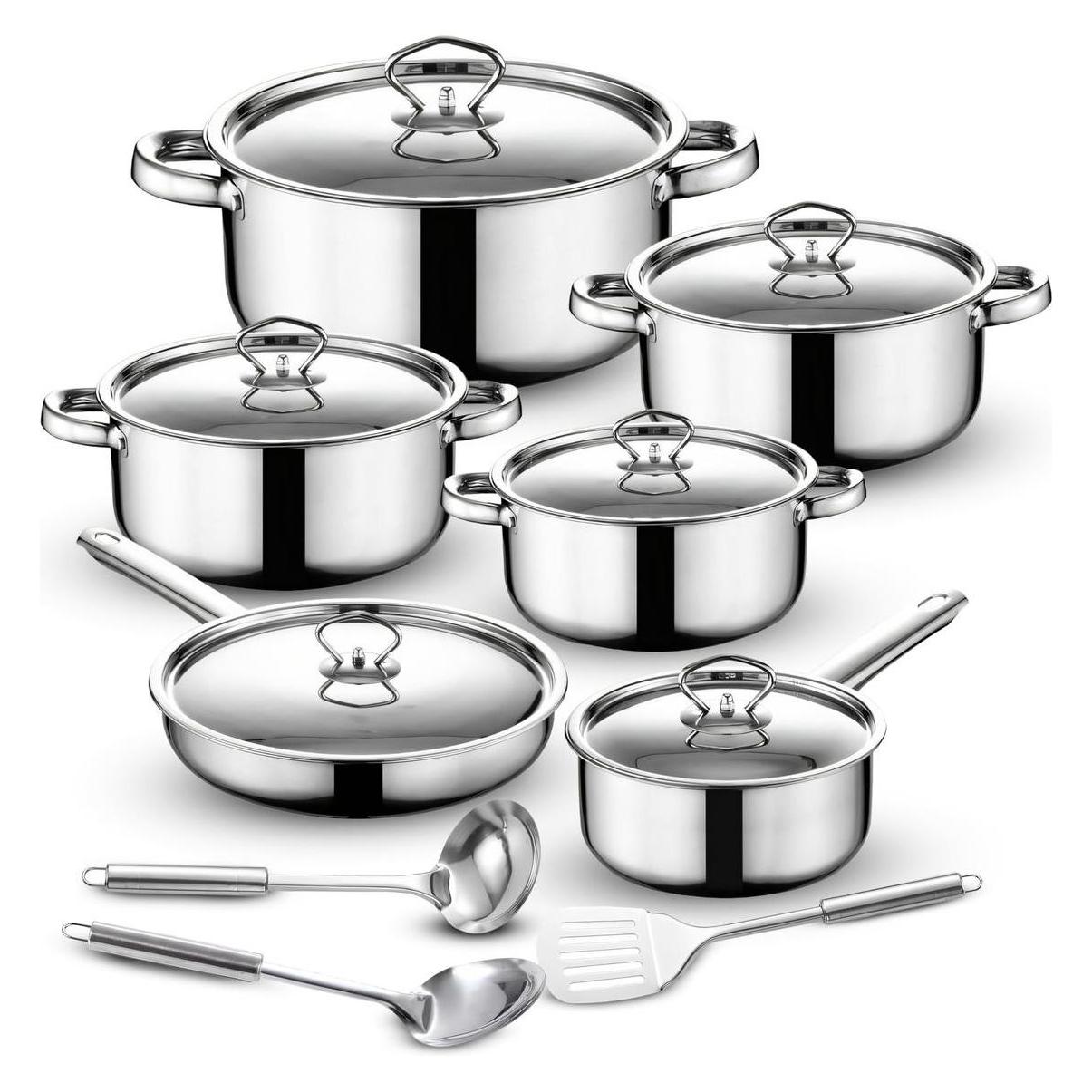 Retoo OR205 Küchengeschirr-Set aus Stahl - 15-teilig - Silber - inklusive Bratpfanne, Deckel und (Bratpfanne, Kochtopf, Edelstahl) (62607594)