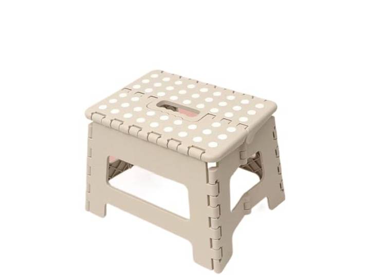 AEJHSIN Hocker Portable Folding Step Stool with Handle Compact Plastic Seat for Bathroom, Home and Travel(Kahki)
