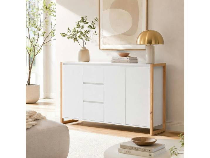 Buffet Blanc 3 Portes 3 Tiroirs 160 Cm Alva