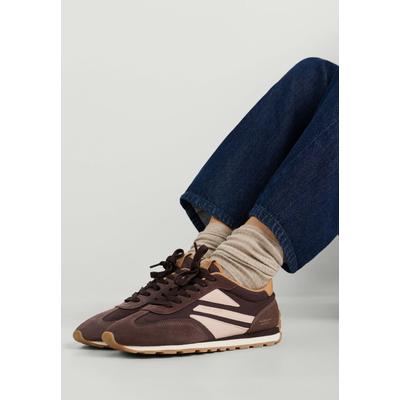 Trainingsschuh PEPE JEANS "trainers JANE SPORTY W", Damen, Gr. 28, braun (conker braun), 40% Polyester, 35% COW SUEDE, 25% Polyurethan, Schuhe