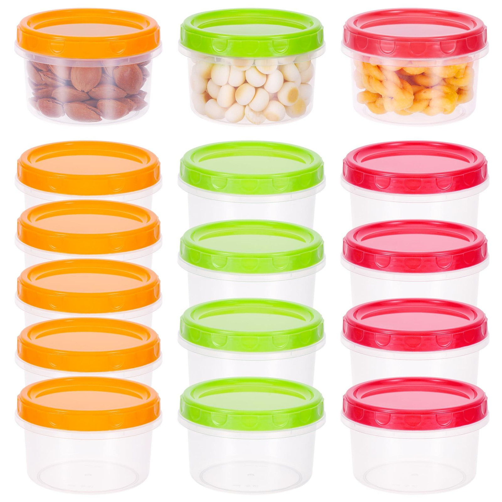 Set van 16 herbruikbare snackcontainers met deksel, 250 ml