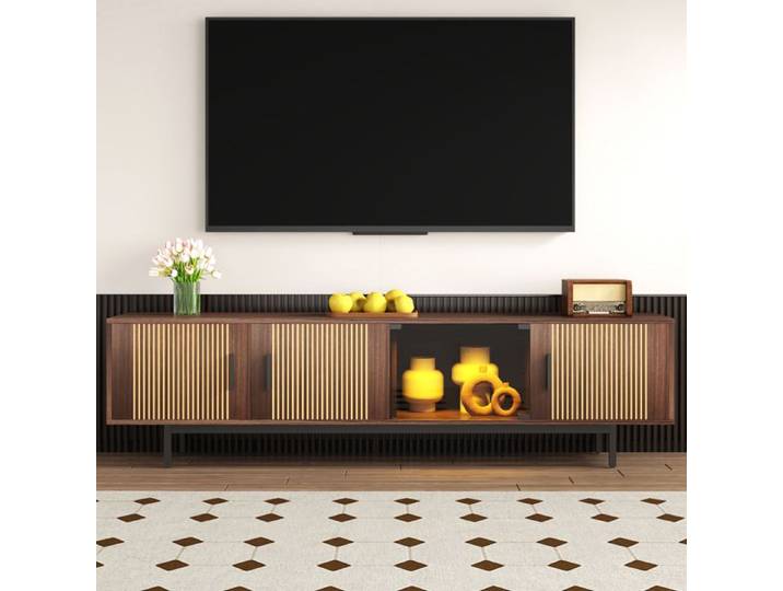 Meuble TV - 4 Portes - Brun - LED Bluetooth - Style Moderne 200x35x53 cm