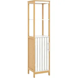 COSTWAY Schmaler Badschrank, Badezimmer-Hochschrank, 30 cm breit mit Lamellentür und verstellbarem Einlegeboden