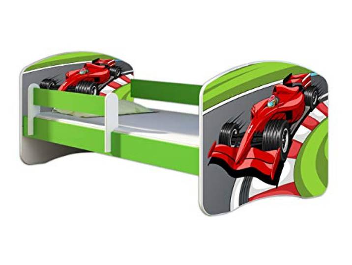 ACMA Kinderbett 180x80 Jugendbett mit Matratze, Farbe Grün, Rausfallschutz Lattenrost II Spielbett Kinderzimmer Möbel, 06 Formel 1