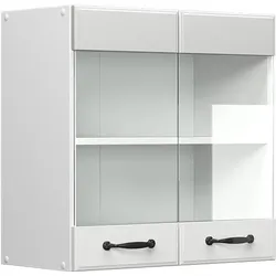 Vicco, Regal, Küchenfront R-Line, Weiss Landhaus, 59.2 x 59 cm Möbelfront für den Hängeglasschrank