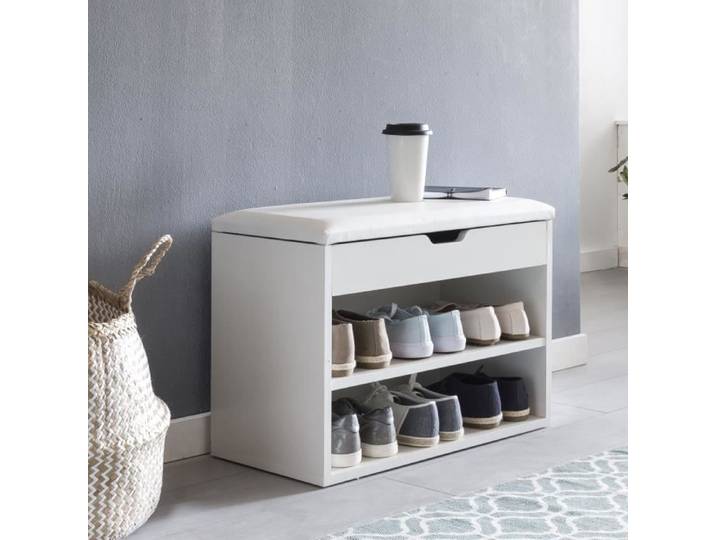FineBuy Banc à Chaussures 60x30x40 cm Blanc avec Rangement Banc Entrée
