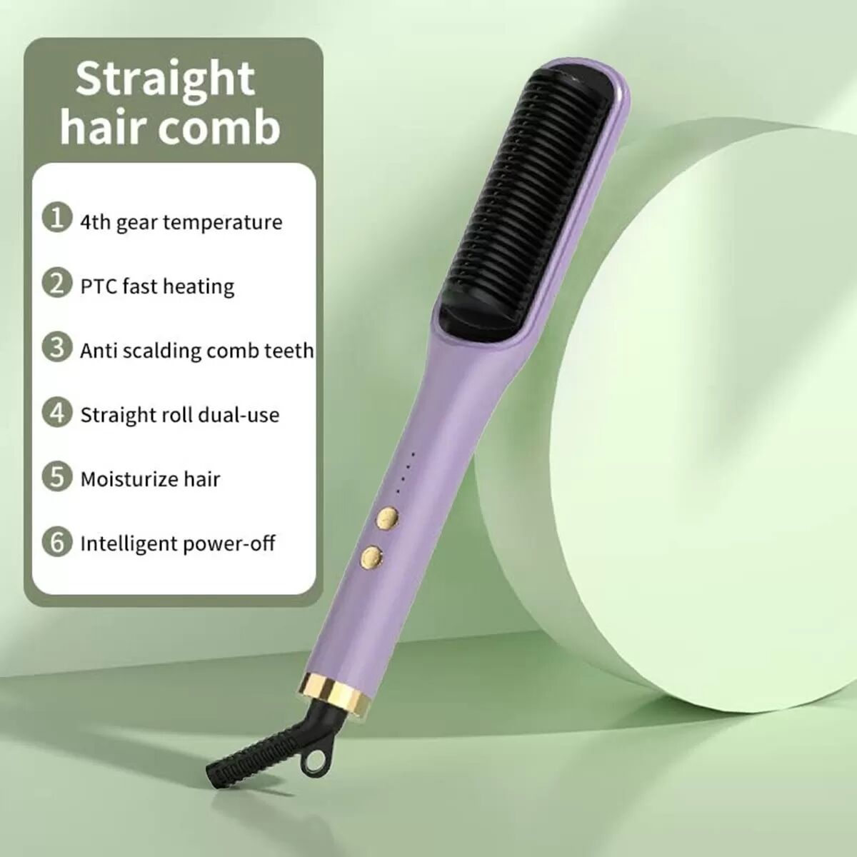 INF Elektrische Haarglättungsbürste: 2-in-1, PTC Schnellheizung, Anti-Verbrühungs-Design Violett
