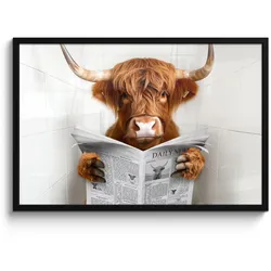 POSTER MIT RAHMEN Schottischer Highlander - Tier - Zeitung - Toilette 90x60 cm