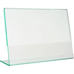 L-Aufsteller mit Glasoptik, PMMA (Acryl), transparent Querformat | A6, Acryl (PMMA)