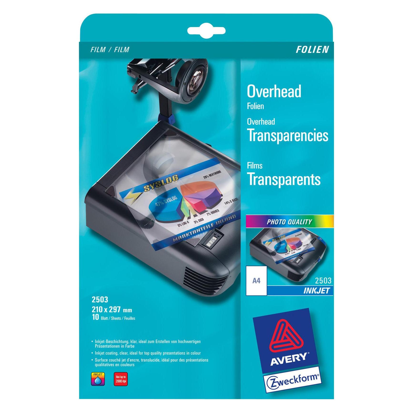 Avery Overhead-Folien (A4, 10 Blätter, 164 g/m²) (2503)