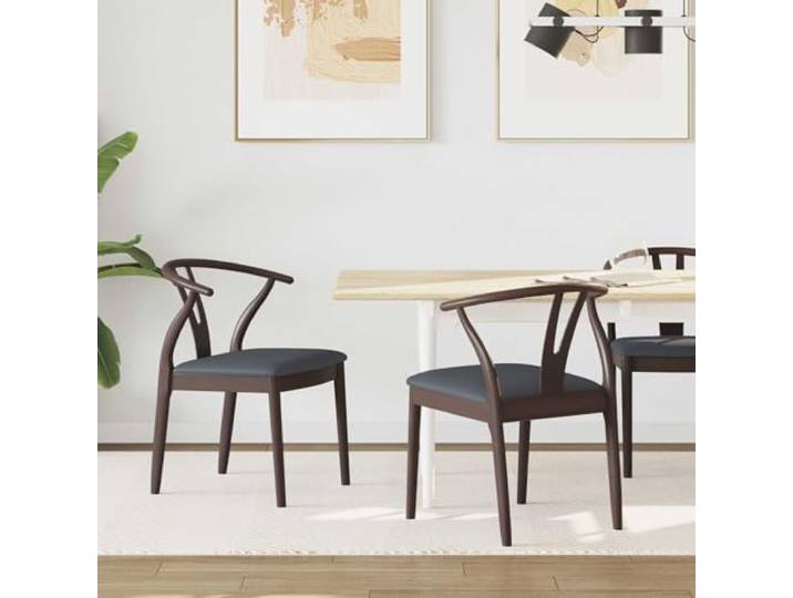 KTHLBRH Esszimmerstuhl 2 STK Massives Gummiholz Hellbraun und Schwarz Massives Gummiholz, gepolsterter Sitz, Vintage-Design, pflegeleichte Oberfläche, vielseitig nutzbar