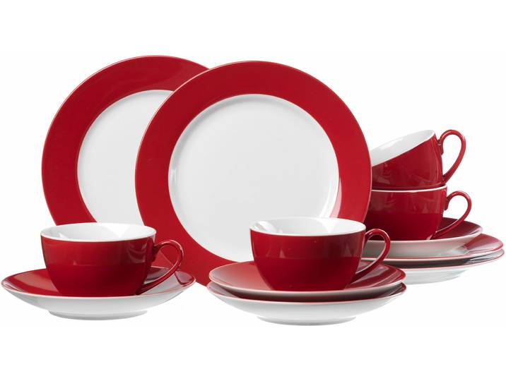 Kaffeeservice RITZENHOFF & BREKER Geschirr-Set, Service , rot, 12 Stk., Porzellan, Geschirr-Sets, Kaffeeservice, 12 Teile, für 4 Personen