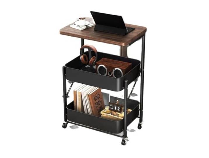 Rollwagen KüChe Zusammenklappbarer, rollender Sofa-Beistelltischwagen Mehrschichtiger Aufbewahrungs-Snack-Organizer mit Rollen, Trolley, Küchenmöbel(Style-2)