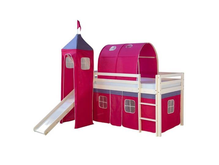 Lit mi-hauteur - HOMESTYLE4U - HomeStyle4U-1498 - 90x200 - Toboggan et tunnel - Rideau rouge