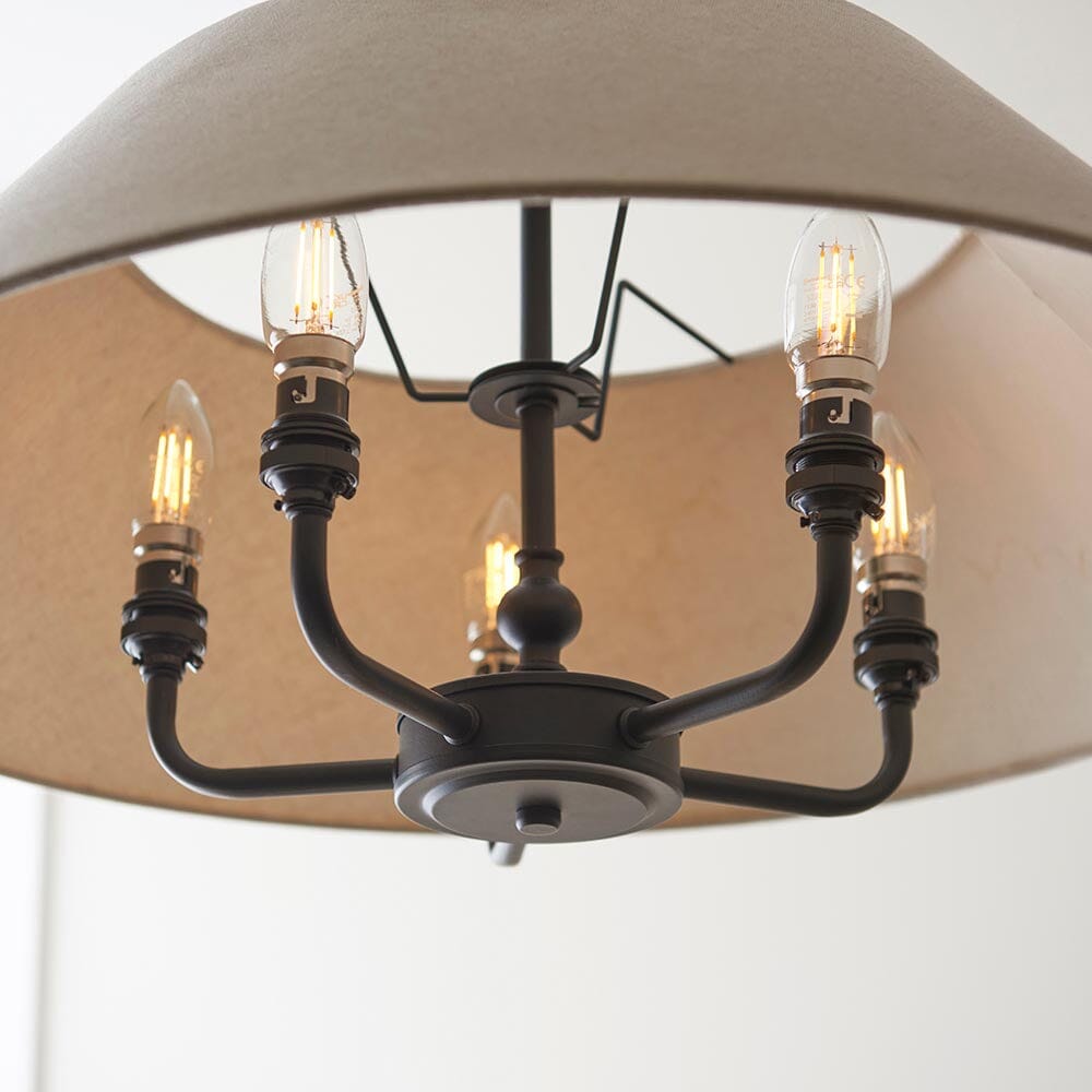 Francesca Matt Black 5 Light Pendant Ceiling Light with Linen Shade
