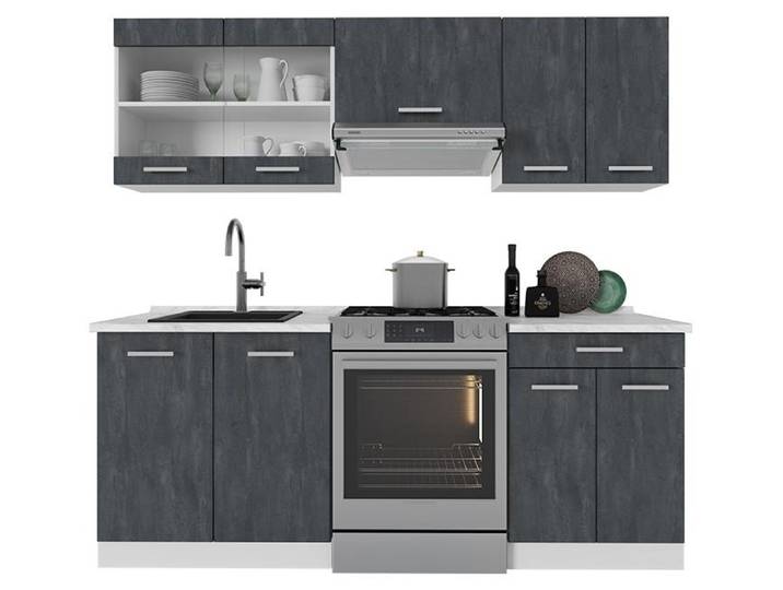 Cuisine Vicco R-Line noir béton/blanc 200cm sans PT\, Model 47389