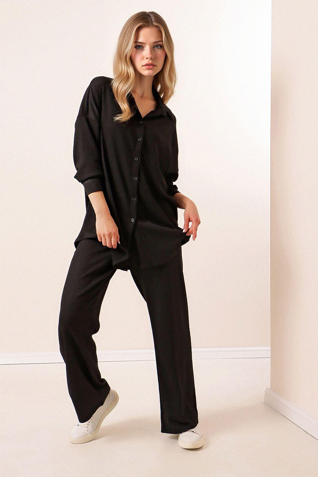 Strukturiertes Langarm-Strickshirt und Strickhose Set