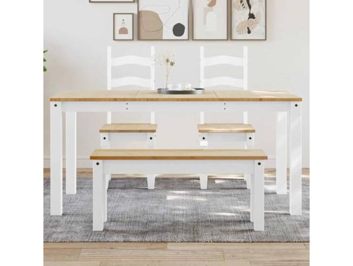 HEFZGDB Massiver Kiefernholz Esstisch Panama Weiß 160x80x75 cm mit robuster Tischplatte für Küche und Esszimmer, minimalistischer Stil, Elegantes Design, langlebiges Massivholz,