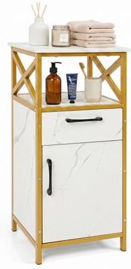 Costway Bathroom Storage Cabinet with Drawer Single Door and Open Shelf-White