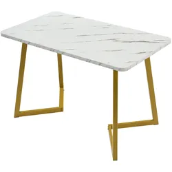 Merax 117x68cm Esstisch,(1-St), Gestell aus Metall Rechteckiger Esstisch aus Moderner Marmormuster Küchentisch Golden/Weiß