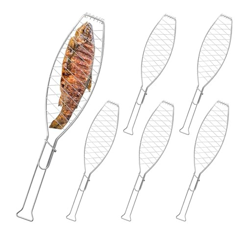 Relaxdays Visgrill set van 6, roestvrij staal, zilver, Lengte: 54 cm