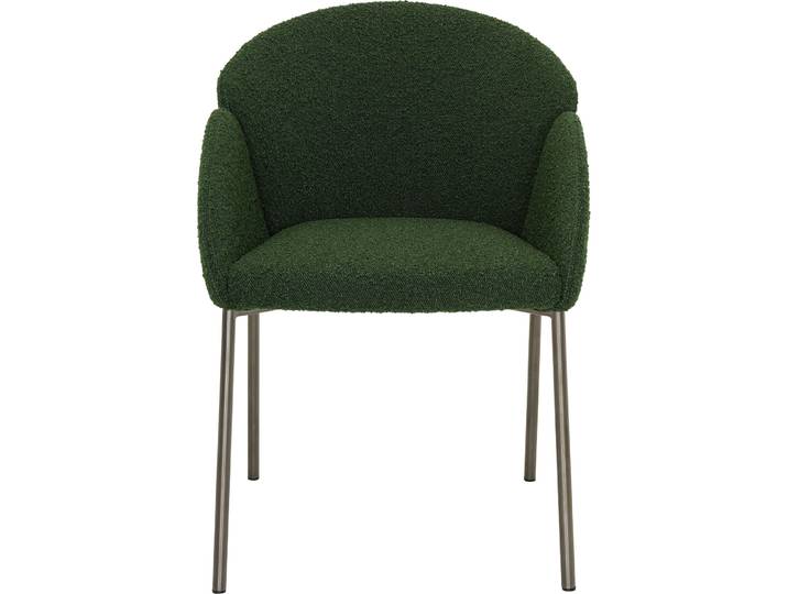 Stuhl Julia Grün, Grau Bouclé Stoff, Edelstahl