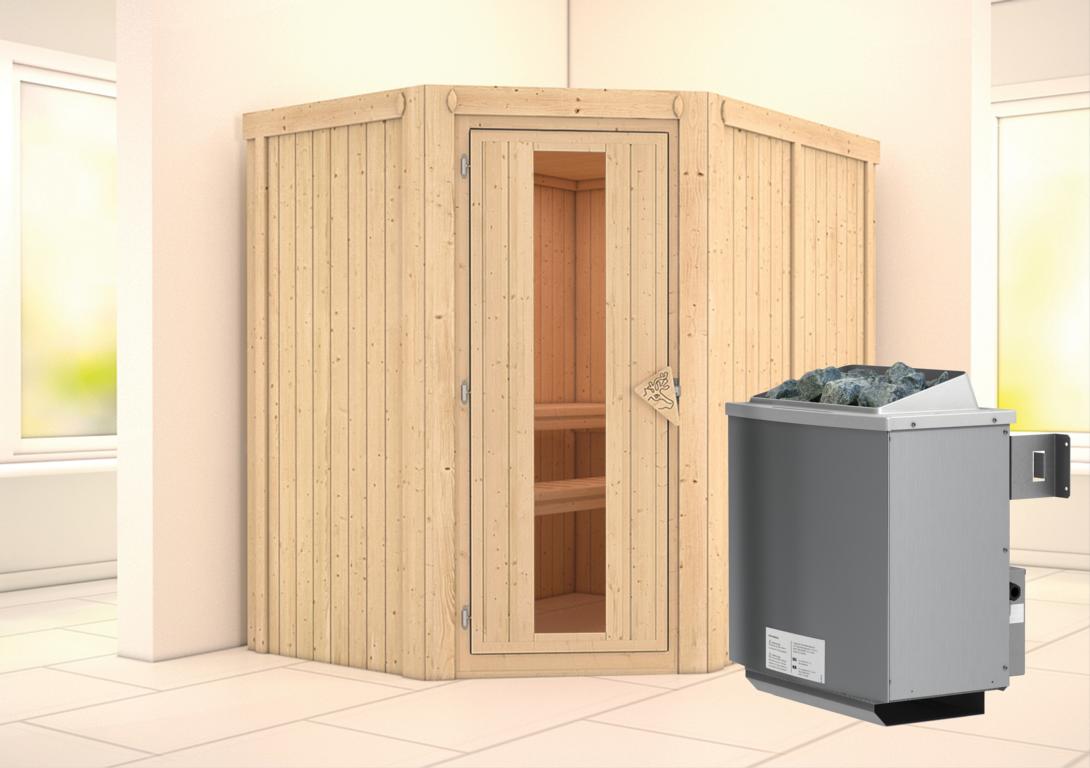 KARIBUHOLZT Sauna Carin Eck,9KW integr. Strg m.einer Isoliertür 09231421