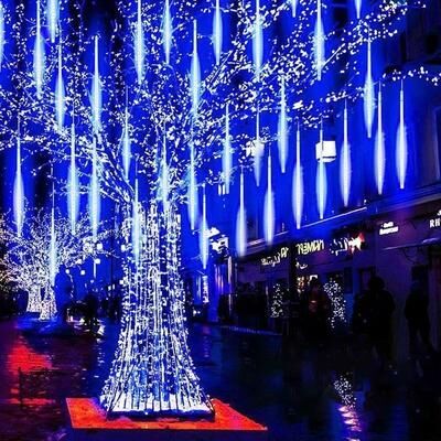 Top Demand Picks LED Dripping Icicle Lights For Rooflines & Porches, Snowfall Effect, Plug & Play blue