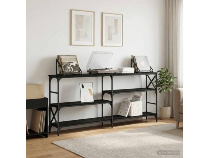 GPWERSDF Konsolentisch Schwarz Eichen-Optik 180 x 29 x 76,5 cm Metall Mit Regalböden, Industrie-Design, Holzwerkstoff, für Flur Wohnzimmer, Montage erforderlich